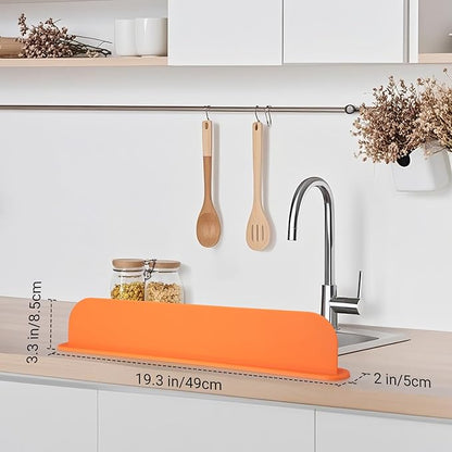 19.3 inch Sink Water Splash Guard, Silicone Sink Splash Guard, Backsplash Protector for Kitchen Countertop & Bathroom Bathtub with Non-Slip Strong Suction, Orange