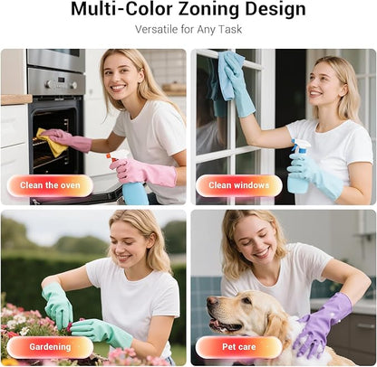 ThxToms 4 Pairs Reusable Natural Latex Dishwashing Gloves, 13" Long, 10 Mil Thick, Non-Slip Rubber Kitchen Cleaning Gloves, Multi-Color, Ideal for Household, Bathroom, Pet Care & Gardening, Medium