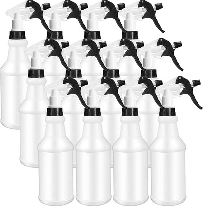 Eccliy 12 Pcs 16 Oz Plastic Spray Bottle, Adjustable Empty Reusable Sprayer for Cleaning, Planting, Water, Bathroom and Kitchen, BBQ, Commercial and Residential (Original,Black&white)