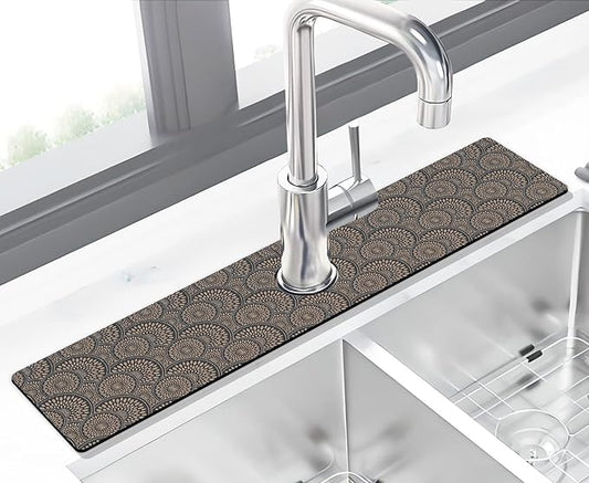 Kitchen Sink Splash Guard Faucet Mat Super Absorbent Fast Drying Mat Sink Gadgets Splash Guard Behind Faucet Drip Catcher for Kitchen (Grey, 23.5x5.5in)