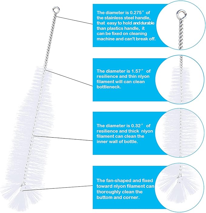 Bottle Brush - Ideal for Cleaning Narrow Neck Swing Top Glass, Brewing, Wine, Beer, Soda, Spray, Kombucha Bottles (White+1Pack)