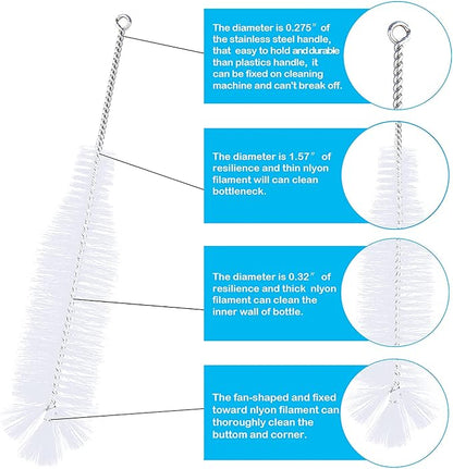 Bottle Brush - Ideal for Cleaning Narrow Neck Swing Top Glass, Brewing, Wine, Beer, Soda, Spray, Kombucha Bottles (White+1Pack)