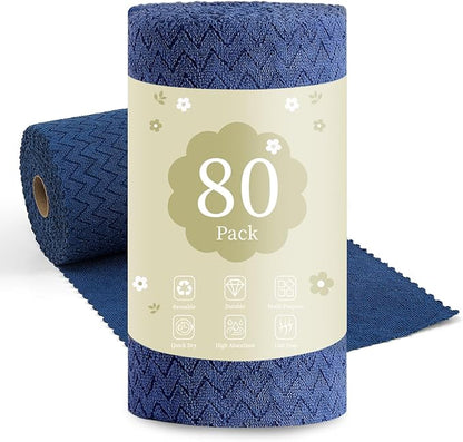 80 Pack Microfiber Cleaning Cloth Roll Reusable Paper Towels 12"x12" Tear Away Cloth,Absorbent Dish Rags for House Kitchen,Wash Cloths,Lint Free Rags for Window Cars Cleaning Supplies