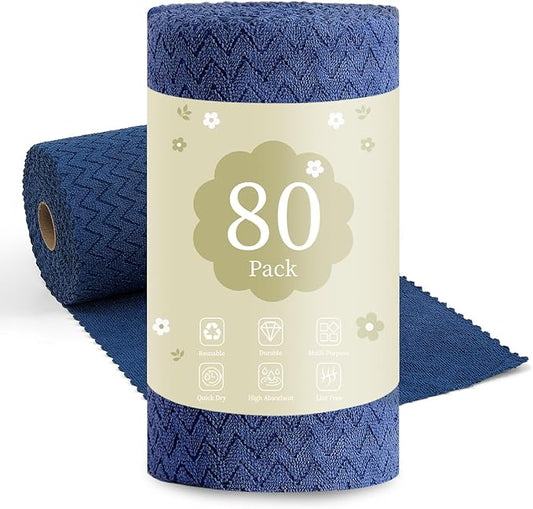 80 Pack Microfiber Cleaning Cloth Roll Reusable Paper Towels 12"x12" Tear Away Cloth,Absorbent Dish Rags for House Kitchen,Wash Cloths,Lint Free Rags for Window Cars Cleaning Supplies
