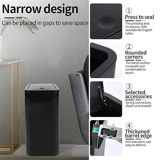 2.6 Gallon (10L) Slim Dog-Proof Trash Can with Press Pop-Up Lid - Odor-Blocking Small Garbage Can Includes 75 Trash Bags, Space-Saving Design for Bedroom, Kitchen, Bathroom & Office
