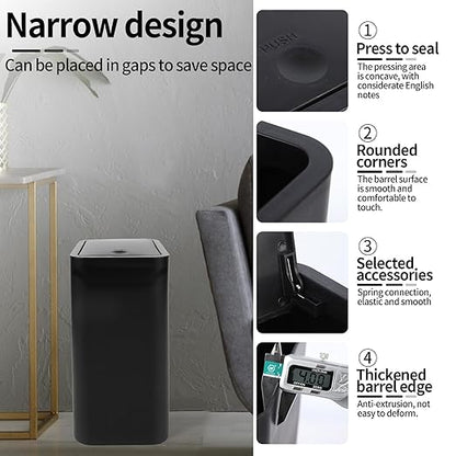 4 Gallon (15L) Slim Dog-Proof Trash Can with Press Pop-Up Lid - Odor-Blocking Small Garbage Can Includes 75 Trash Bags, Space-Saving Design for Bedroom, Kitchen, Bathroom & Office