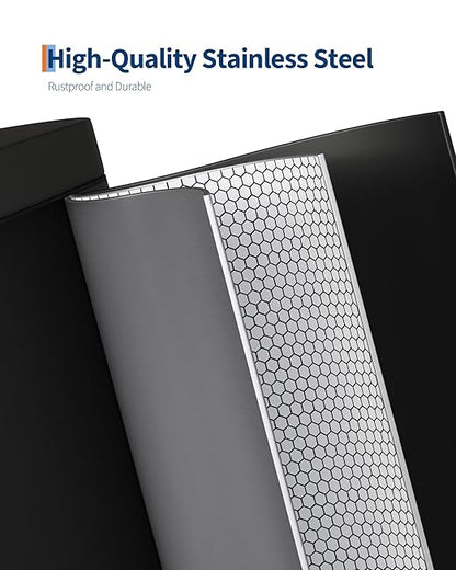 GarveeHome 13 Gal / 50 L Stainless Steel Kitchen Trash Can with Lid, Slim Step-On Garbage Bin, Large Rustproof Metal Trash Can with Soft Close, Inner Bucket & Rear Handle, Black