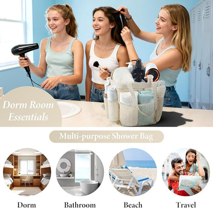 Attmu Mesh Shower Caddy Portable, Quick Dry Hanging Shower Tote Bag for College Dorm Room Essentials, Large Capacity Caddy Dorm for Bathroom Gym Swimming