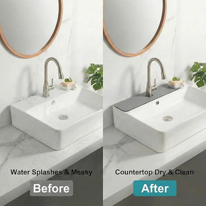 Customizable Kitchen Sink Faucet Mat: 30" Lx5.5 W Splash Guard, Pre-Cut Center Hole, Trimmable to Fit 2 & 3 Holes Faucet & Irregular Sink with Soap Dispenser - Bathroom Counter Protector Drip Catcher