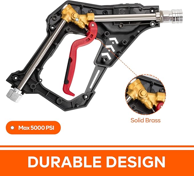 AURORA CAR Pressure Washer Short Gun, Commercial 5000 PSI 12 GPM 5 Spray Nozzle Tips, 3/8" Quick Connect Plug and M22-14/15mm Fittings, Power Washer Gun Compatible with Foam Cannon