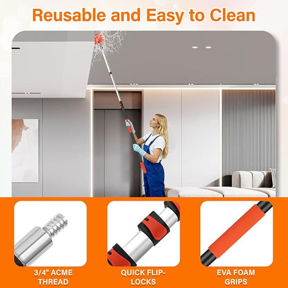 26FT High Reach Duster with Extension Pole 5-20FT, 4-in-1 Cleaning Kit with Universal Swivel Joint | High Ceiling Fan Cleaner, Cobweb Duster & Window Squeegee for Safe High-Reach Cleaning
