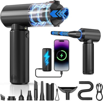 Cordless Handheld Vacuum with 6000mAh Power Bank & LED Light – 3-in-1 Car Vacuum, Air Blower & Phone Charger, 20,000Pa Strong Suction, 1lb Mini Vacuum for Car, Home, Pet Hair & Travel
