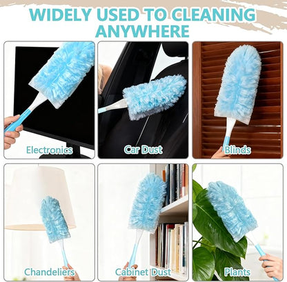 60 Pack Duster Refills Kit Disposable for Swiffer Duster Handle,360° Deep Cleaner Heavy Duty Replacement with 1 Handle,for Home, Blinds, Car, Pet, Furniture, Fans(Blue)