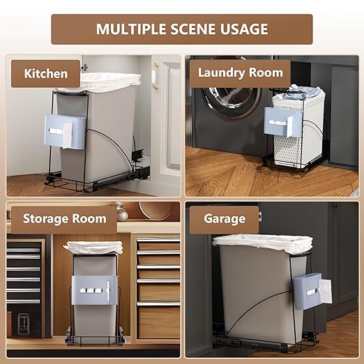 Pull Out Trash Can Under Cabinet Slide Out Kit - Heavy Duty Up to 125 lb, Fits 28-40 Quart ‌Ashcan with Garbage Bag Holder, Rust-Proof Steel Frame-Under Sink Garbage Can Pull Out (Not Include Can