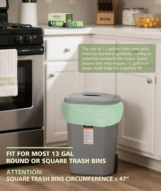 Compost bags 13 gallon 60 Packs, Large Compostable Trash Bags，AYOTEE Biodegradable Trash Bag 13 gallon,Thicked Tall kitchen Garbage Bag Unscented