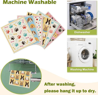 6 Packs Swedish Paper Cloths for Kitchen, Reusable Paper Towels Washable Dish Rags, Highly Absorbent Kitchen Towels Quick Drying Swedish Sponge Cleaning Dish Cloths(Dogs Feet)