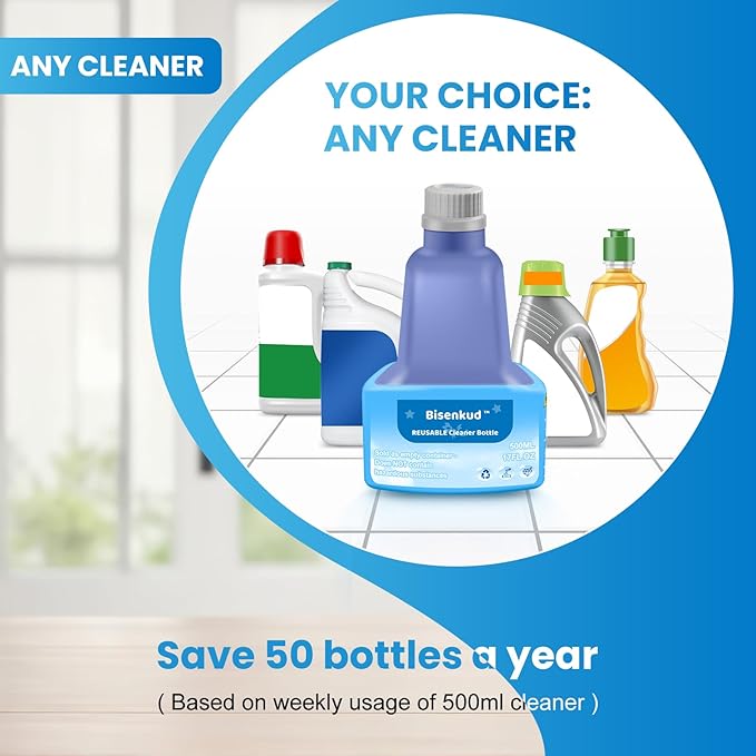 Bisenkud 2 Pack Refillable Bottle for Swiffer® Wet Jet™ Mop - 500ml /17 FL OZ - Leak-Proof HDPE Solution Bottle, Empty，Not for Power mop