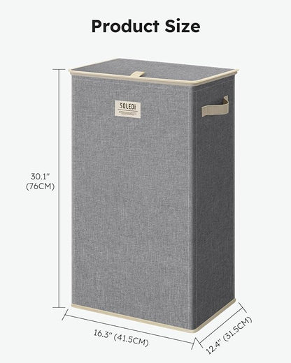 SOLEDI Laundry Hamper with Lid 100L Large & Tall Collapsible Laundry Basket, Clothes Hamper with Bag Removable Easy to Carry, Dirty Hampers for Bedroom, Bathroom, Dorm, College, Light Grey