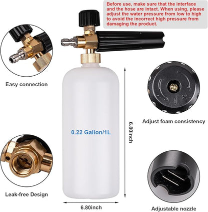 Clatoon Pressure Washer Short Gun, Foam Cannon with 1/4 Inch Quick Connector, Power Washer with 5 Pressure Washer Nozzle Tips, M22-14 mm Inlet Connector