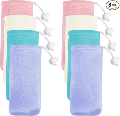8 PCS Soap Mesh Bag, Multicolor Bar Soap Saver Bags Soft Soaps Sleeve Portable Soaps Mesh Bags with Drawstring for Men Women Shower Facial Body Cleaning