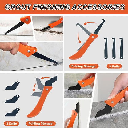 Grout Removal Tool Set, Heavy Duty Grout Saw with Replaceable Blades, Tile Grout Remover for Bathroom Kitchen Floor Joints and Corners