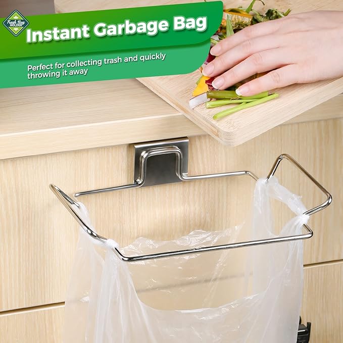 Trash Bag Holder,2 Pack Trash Bag Holder for Cabinet Door and Cupboards,Stainless Steel,Plastic Bag Holder Under Sink,Use for Kitchen,Bathroom,Camper,Rv