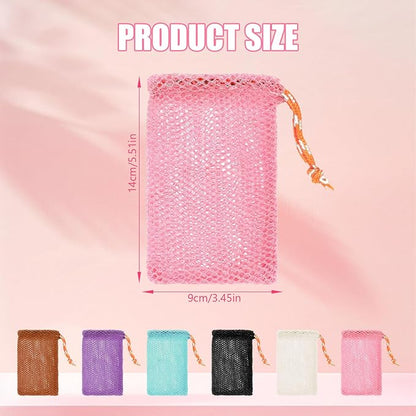 6pack Soap Bar Bag, Mesh Soap Bags For Soaps Bars Bar Mesh Saver Pouch Shampoo Bars Net For Shower Hangable Exfoliating With Drawstring(5 Colors, 5.5 * 3.5in)