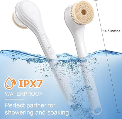 Electric Body Brush Rechargeable Back Scrubber for Shower Exfoliating Bath Brush Long Handle for Shower Lotion Applicator for Back Silicone Body Scrubber with 6 Shower Brush Heads