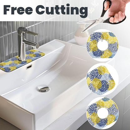 Dahlia Floral Colorful Flower Kitchen Sink Splash Guard Faucet Mat Super Absorbent Fast Drying Mat Sink Gadgets-Fast Drying Pad Sink Mat For Kitchen Bathroom (15" X 5.5" )