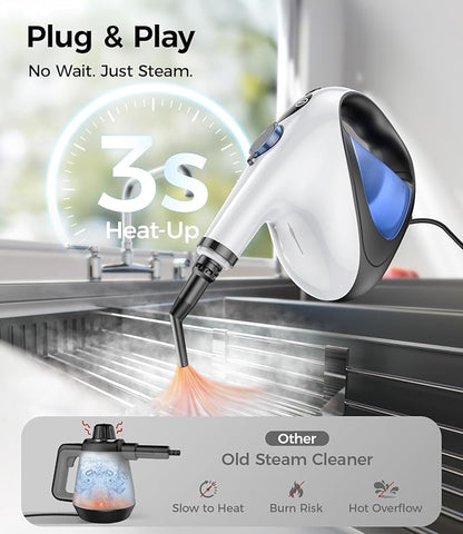 Handheld Steam Cleaner for Home 3s Instant Heat-Up No Need to Wait, Upgrade 2 LB Light Weight Easy Refill Portable Steamer Cleaner for Furniture Couch Grout Walls Kitchenware (White)