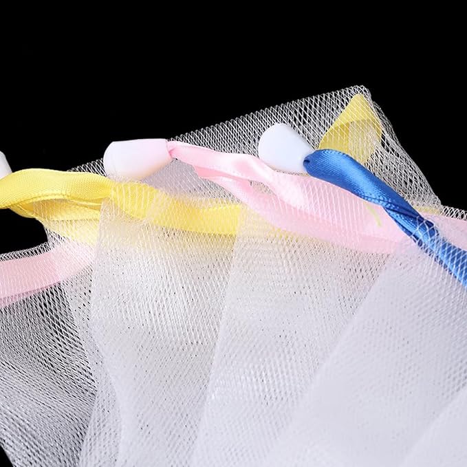 INVODA 60PCS Soap Net Bag 60 Pieces Double Layer Drawstring Soap Mesh Soft Bath Handmade Net for Facial Body Exfoliation Cleaning Tool (Random Color)
