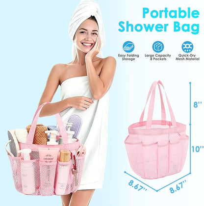 Fammart Mesh Shower Caddy Portable for College Dorm Room Essentials, 8-Pocket Large Shower Basket Tote Bag with 2 Handles for Toiletry, Bathroom, Beach, Camp, Gym