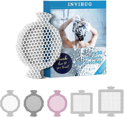 Disposable Shower Drain Hair Catcher Mesh Stickers, 50 Pack, Hair Catcher for Shower (White, 50 Pcs) NRHC-01