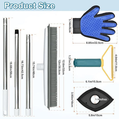 Enmaipet Carpet Rake for Pet Hair Removal, Reusable Pet Hair Remover with 48” Adjustable Long Handle, Pet Hair Remover Gloves, Dog Hair Rake Brush for Rugs, Mats, Couch, Furniture