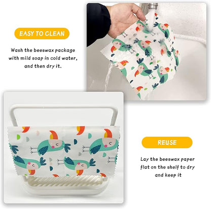 Reusable Beeswax Wrap - 9 Pack, Beeswax Wraps for Food, Eco-Friendly Beeswax Food Wrap, Organic, Sustainable, Biodegradable, Zero Waste, Plastic-Free Food Storage (1L Giraffe | 3M Fox | 5S Bird)