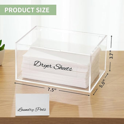 SUBEKYU Acrylic Dryer Sheet Container for Laundry Room,Dryer Sheet Holder Dispenser with Lid for Laundry Storage Organization and Decor,Clear Fabric Sheet Holder Box for Bathroom