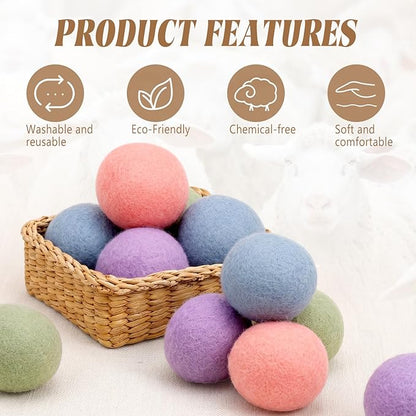 13 Pcs Wool Dryer Balls 2.5 Inch 4 Colors Laundry Balls for Dryer Reusable Natural Fabric Softener with Bags Reduce Wrinkles Static Drying Time Clothes Laundry