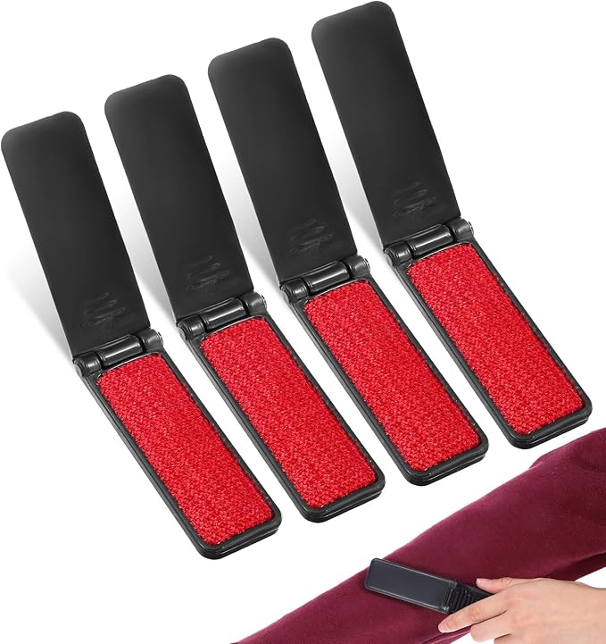 4 Pack Foldable Travel Lint Brush, Reusable Lint Brushes for Clothes, Sticky Surface Mini Travel Lints Remover, Fuzz Remover for Furniture Couch Sofa Pet Hair(Black)