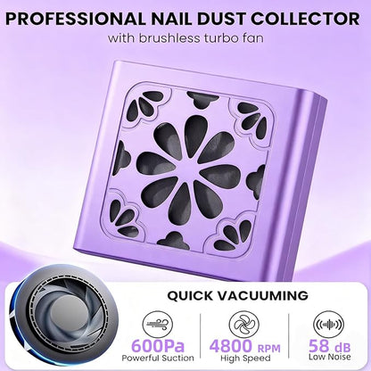 Kylara Mini Nail Dust Collector,Compact Metal Nail Vacuum for Nail Tech,4800RPM Quiet Desktop Dust Collector for Drilling&Manicure,Small Nail Duster with Filter