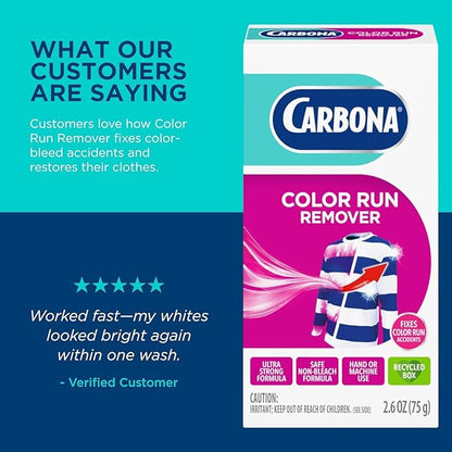 Carbona Color Run Remover (2.6 Oz), Ultra Strong Laundry Dye Transfer Remover, Helps Fix Color Run Accidents, Brightens Whites, Hand or Machine Use