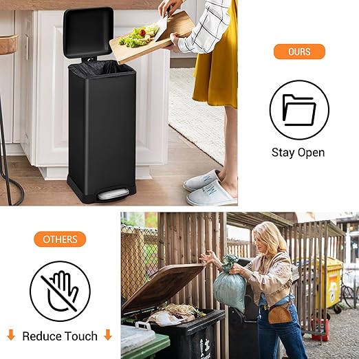 Garvee 8 gal/30 L Kitchen Trash Can, Stainless Steel Garbage Can with Soft Close Lid, Foot Pedal and Removable Inner Bucket for Home Office Bedroom Bathroom, Black