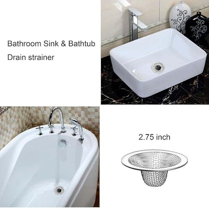 10PCS Mesh Sink Drain Strainer Bathroom, 2.75" Stainless Steel Slop Basket Filter Trap Hair Catcher, Tub Drain Screen Filter Cover Mesh Bathroom Bathtub RV Laundry Lavatory Balcony Utility