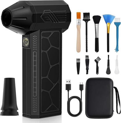 Compressed Air Duster, 130000RPM Super Power Rechargeable Cordless Electric Air Duster, 4 Gear Adjustable Mini Blower with LED Light for Electric Devices Computer Keyboard House Ourtdoor Car