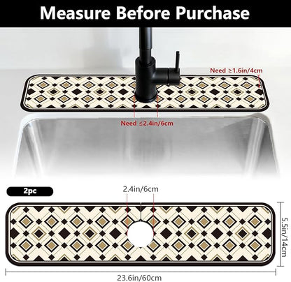 2 Pcs Minimalist Style Kitchen Sink Splash Guard Faucet Mat Black and Gold European-Style Plaid Pattern Faucet Mat for Sinks Absorbing Drying Mats for Kitchen Bathroom, 23.6x5.5inch