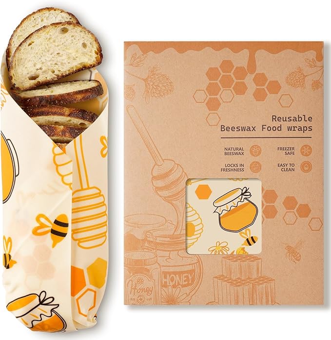 Beeswax Wraps for Food – Reusable Beeswax Bread Bag & Sandwich Wrap, Organic & Eco-Friendly & Sustainable Bees Paper, Perfect Alternative to Aluminum Foil Sourdough Storage & Plastic Wrap（Bee jar）