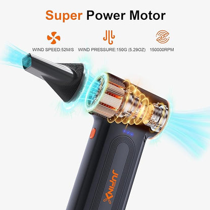 Compressed Air Duster-150000RPM Super Power Rechargeable Air Duster, 3-Gear Adjustable Mini Blower with Fast Charging, Electric Air Duster for Leaves,Computer, Keyboard, (Black)