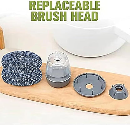 Comfort Grip Soap Dispensing Kitchen Scrub, Kitchen Scrub Brush with Built-in Soap Dispenser Without Soap, Replaceable Nylon Bristles, Non-Slip Handle for Cleaning Dishes (3+12pcs Cleaning Ball)