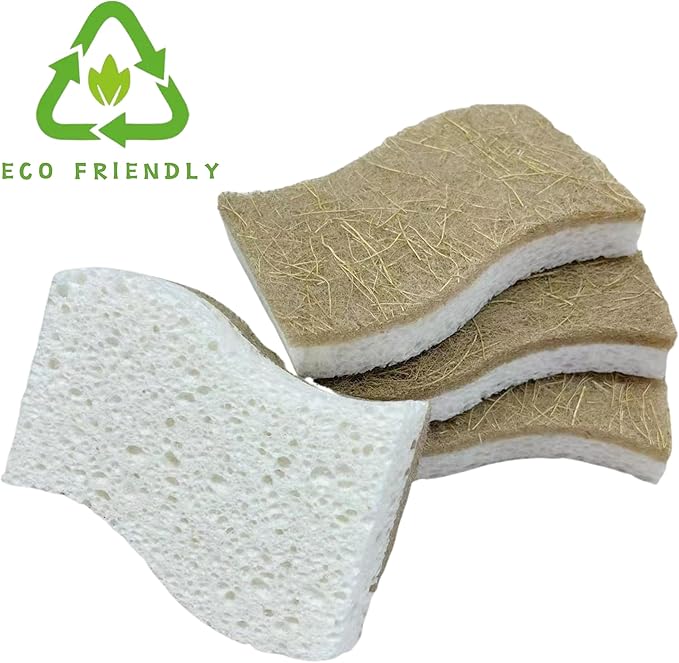 UCCO Eco Friendly Biodegradable Kitchen Sponges 12 Pack – Natural Compostable Cellulose with Coconut Scrubber – Sustainable Zero Waste Dish Sponges Set