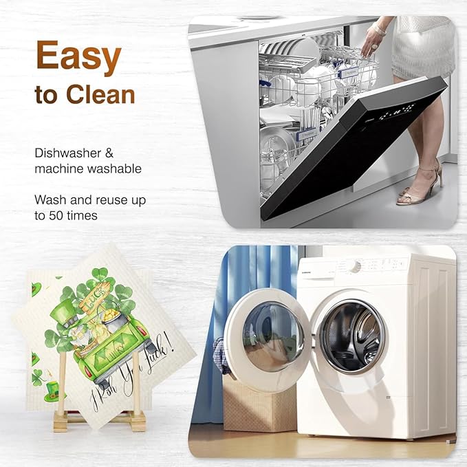 Swedish Dishcloths for Kitchen | 6 Pack Floral Reusable Paper Towels Washable | Swedish Dish Towels | Non-Scratch Cellulose Sponge Cloths | No Odor, Biodegradable Cleaning Cloths, Saint Phat 2