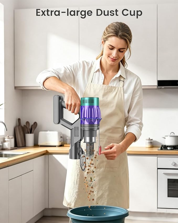 Cordless Stick Vacuum Cleaner, 650W 55KPA Up to 70Min Runtime, Green Light Anti-Tangle Brush, 7-Stage HEPA Filtration, Lightweight for Pet Hair Carpet Hard Floors (Purple)